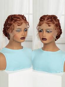 A ANYTIME Pelucas trenzadas sintéticas de encaje transparente completo, pelucas de trenzas de caja sin nudos, pelucas trenzadas Bantu naturales con cabello de bebé - Naranja - Ver 8