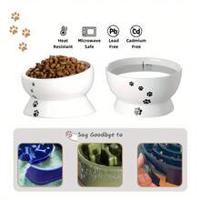 2pcs Elevated Cat Bowl Set With Double Stands | Premium Ceramic Food & Water Bowls | Neck Protection For Cats & Small Dogs, Non-Spill & Easy To Clean - 300ml - View 8