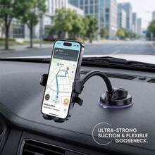 Soporte de teléfono para coche giratorio 360°, soporte ajustable para salpicadero, soporte de clip multifunción para navegación, compatible con iPhone, smartphones Android, gran regalo para familiares y amigos - Negro - Ver 12