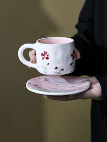 1 Set Refreshing Ceramic Coffee Cup & Saucer, Spring Cartoon Cup, Afternoon Tea Cup, Mug, Latte Art Cup, Breakfast Milk Cup, Personalized Birthday/Housewarming Gift, Couple Water Cup - Multicolor - View 11