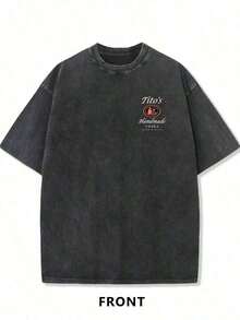1 PcsRetro Vintage Tito Graphic T Shirts, (230g 100 Percent Cotton T-Shirt), Fashionable Vintage Washed Men's Cotton T-Shirt, A Perfect Surprise Gift For Family And Friends, Dropped Shoulder Design, Round Neck, Male And Female T-Shirt, Men's Summer T-Shirt, Holiday Gift, Ideal Present. New Casual T-Shirts For Men And Women-HD07180g 100% Cotton Soft - 黑色 - 查看 4