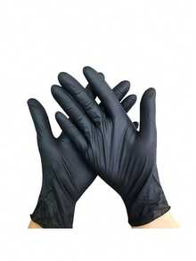 20只一次性丁腈手套，不含乳胶和粉末，适用于纹身师、美甲师、美容院，高品质清洁工具，美甲用品 - 黑色 - 查看 2