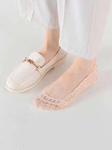 1/5/10 pares de calcetines invisibles con diseño de encaje y antideslizantes para mujeres, de corte bajo elástico y cómodos, adecuados para actuaciones de baile, estilo lindo - Multicolor - Ver 7