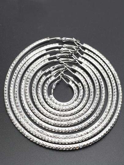 1 Pair Exaggerated Rhinestone Big Hoop Earrings For Street Dance Hiphop, Multi-Size Bridal Earrings