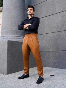 Men's Tailored Trousers With Side Adjustment - Camel - Ver 2