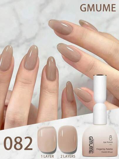  15ML Jelly Greige Taupe Gel Nail Polish, Sheer Cool Muted Brown Soak Off UV LED Gel, Minimalist Milk Tea Color, Professional Long Lasting Manicure, Transparent Earth Tone Varnish, GMUME One Bottle One Color, Office Chic Nail Art