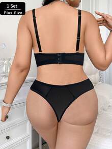 Große Größen Damen BH-Set, weicher & bequemer Unterbügel-BH und Slip Set - Schwarz - Übersicht 4