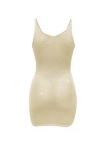 Damen Sommer Strandurlaub Aprikose Minimalistisch Täglich Glänzend Plissiert Spaghettiträger Häkel Cover-Up Kleid, Urlaubskleid, Paillettenkleid - Aprikosenfarben - Übersicht 8