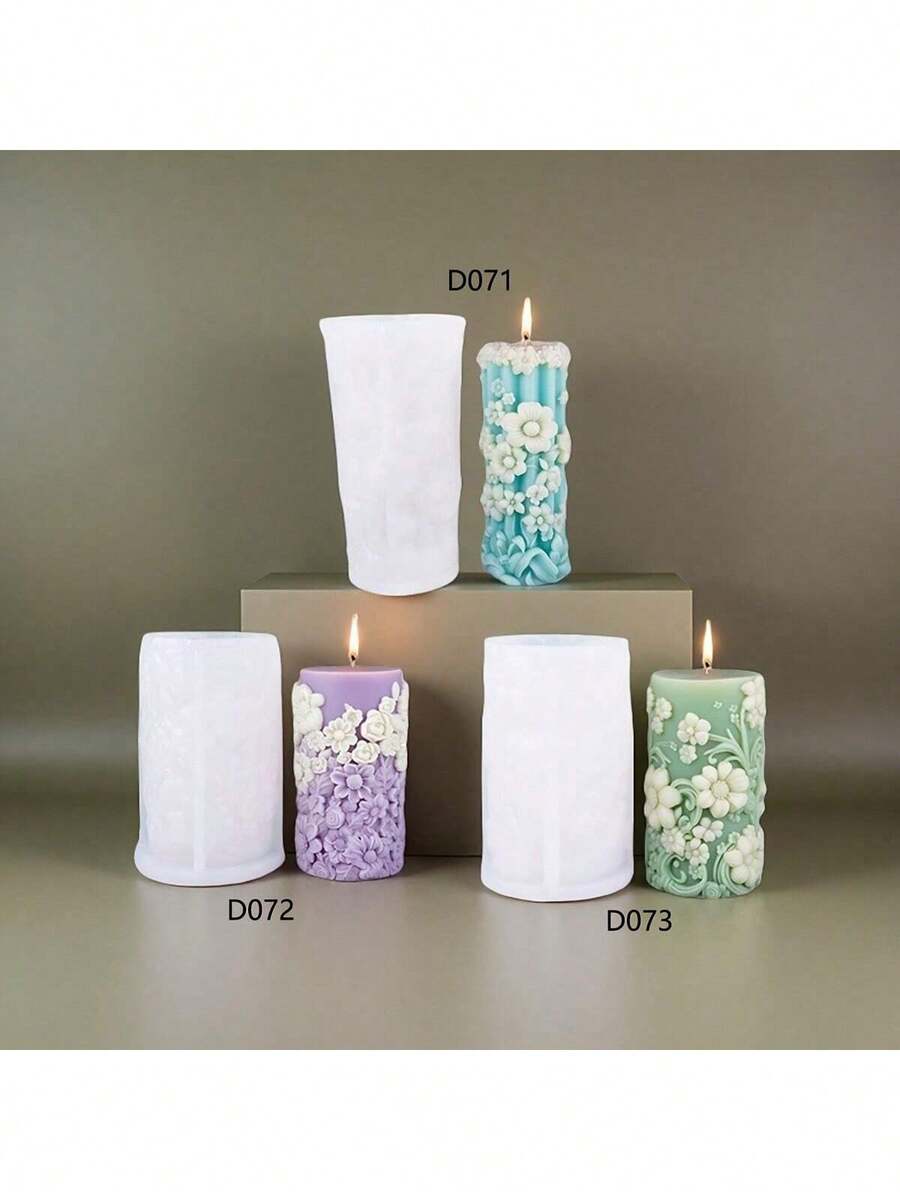 春季花朵柱形蜡烛硅胶模具 DIY 手工蜡烛模具 - 圓柱 - 查看 1
