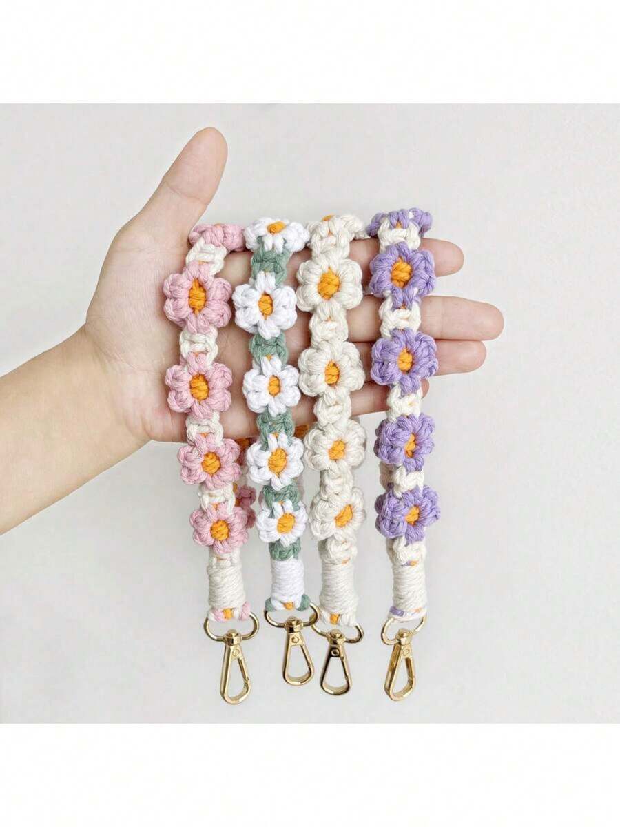 1pc Handmade Crochet Bohemian Style Daisy Wristband Key Chain Strap Water Bottle Handle Rope Ideal Gift For Friends And Lovers School Car Accessories Cute Goth Y2k - Nhiều màu - Xem 1