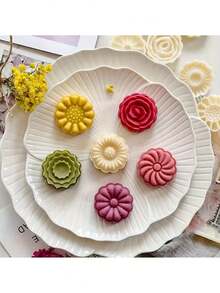 6pcs Chrysanthemum & Rose Mooncake Mold Set, Hand-Pressed Non-Stick, Mung Bean Ice Cream, Cartoon Shape, Baking Cake Mold, Kitchen Tool - Multicolor - View 6