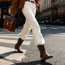 Women's Western Ankle Boots - Cowboy Cowgirl Style, Low Chunky Heel, Square Toe, Fall Short Booties Shoes - 摩卡棕 - 查看 7