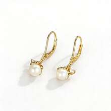 Boucles d'oreilles fleur et perle mode en argent S925, couleur or, convient pour un port quotidien - Doré - Voir 4
