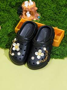 HOEASE Girls' Breathable Hollow Flower Garden Shoes, Comfortable Lightweight Sandals, Spring/Summer - Black - View 3