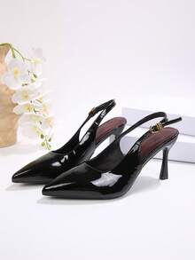 Giày bít mũi nhọn gót mỏng bằng da bóng cao cấp kiểu retro mùa hè mới, giày lười quai ngang mắt cá chân thanh lịch, phù hợp cho công sở, dự tiệc và nhiều dịp khác nhau. - màu đen - Xem 4