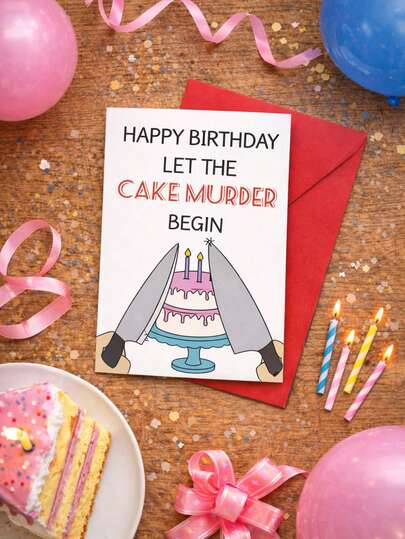 搞笑生日贺卡 - 蛋糕开动啦！生日贺卡，黑色幽默生日贺卡，送给朋友、兄弟姐妹，讽刺生日玩笑贺卡（附信封），独特的生日派对贺卡，成人幽默生日贺卡，送给男士或女士的生日礼物卡