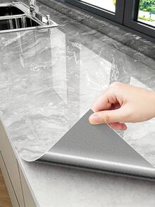 1roll Thick Glossy Grey Silver Marble Peel And Stick Kitchen Sticker For Countertop And Cabinet Waterproof Removable Marble Contact Wallpaper With Air Guide Slot Self-Adhesive Furniture Sticker - Multicolor - View 11