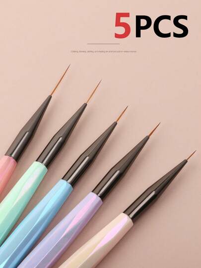 5-Piece Nail Art Brush Set, Effortlessly Draws Lines And Intricate Patterns; Comfortable Acrylic Handle For Fatigue-Free Grip; Multiple Sizes To Meet Various Nail Art Needs, Easily Create Salon-Quality Manicures At Home. Ultra-Fine Precision Tips For Smooth Lining. Sizes: 7/9/11/15/20mm