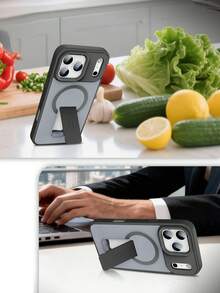 Creative Foldable Invisible Bracket Magnetic Glossy Skin Invisible Bracket Phone Case Compatible With IPhone 17 Pro Max, 16 Pro New Model, 15, Personalized 14, Simple 13/12/11, 17 Air, 15 Plus, Anti-Fall - Black - View 11