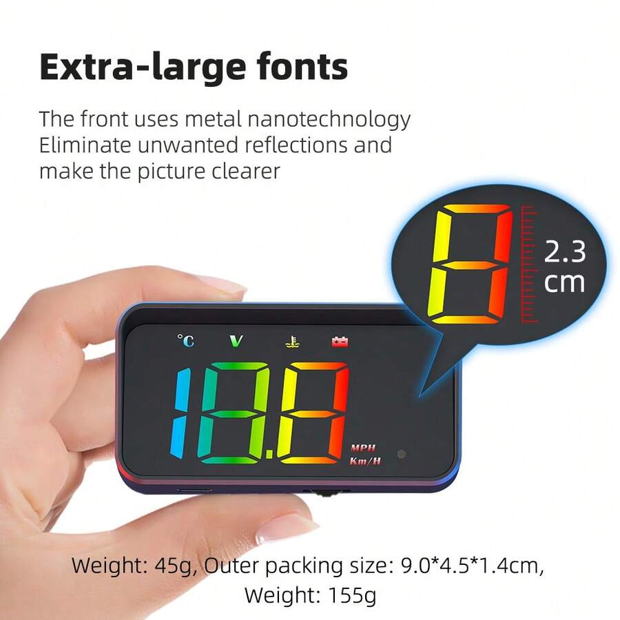 Pantalla de Cabeza (HUD) M4 para Automóvil con OBD2, Velocímetro Digital Proyectado en el Parabrisas, Asistente de Monitoreo de Velocidad - A - Ver 1