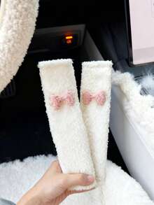 Car Bow Steering Wheel Cover, Shoulder Protection, All Season Plush Anti Slip Warm Car Universal Handlebar Cover Steering Wheel Cover Car Wheel Cover Steering Wheel Cover Car Accessories Steering Wheel Cover Steering Wheel Cover - Lambswool - View 2