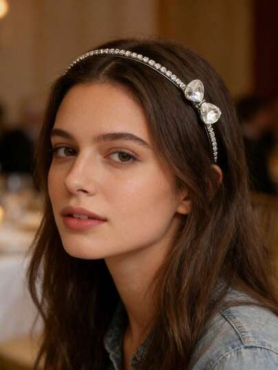 1pc Elegant Rhinestone Bow Headband, Minimalist Sophisticated Accessory For Women, Suitable For Daily Wear, Parties, Weddings, Holidays, Gift