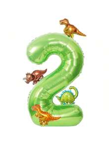 32-Inch Green Number 2 Dinosaur Balloon, Tyrannosaurus Rex, Velociraptor, Triceratops, Stegosaurus Foil Balloon, Suitable For Children's Birthday, Cute Dinosaur Baby Shower Party Decorations - View 4