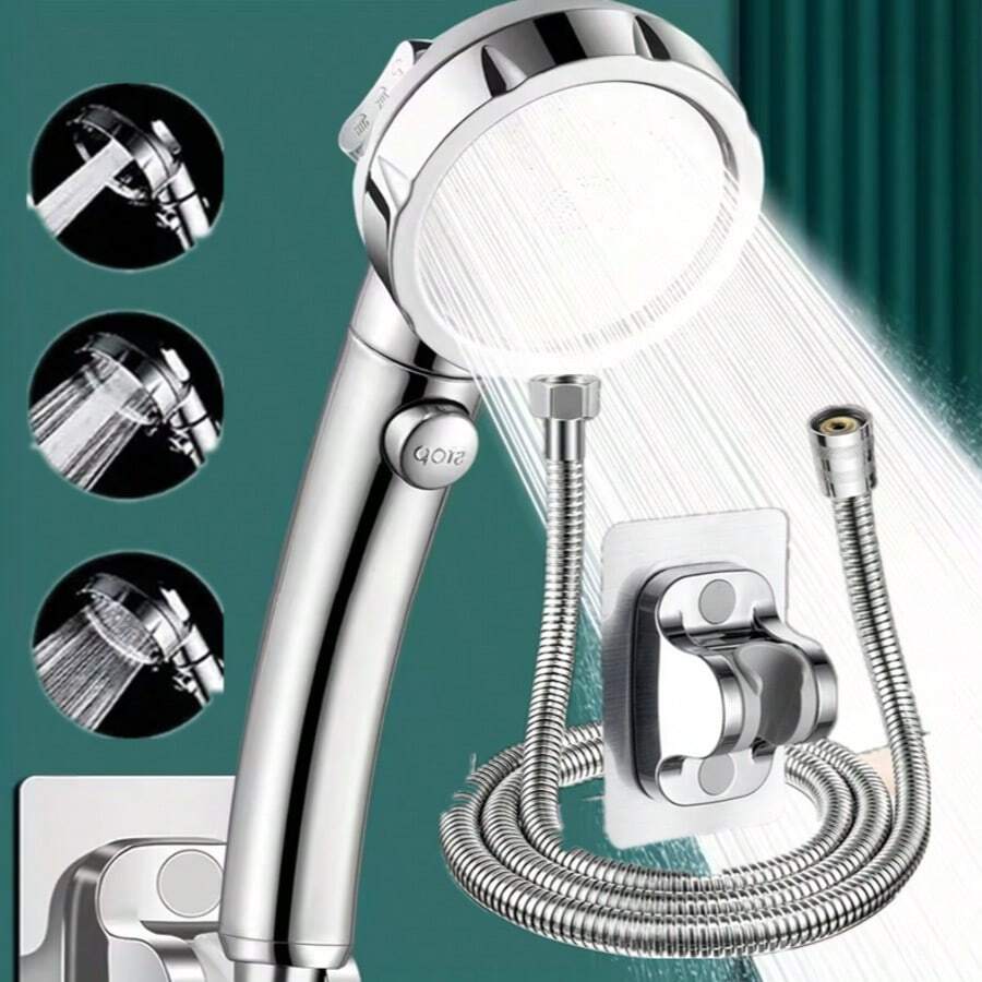 Bộ vòi sen cầm tay áp lực cao kèm giá đỡ gắn tường bằng nhựa - Bộ vòi sen 3 mảnh đa chức năng có thể điều chỉnh, bao gồm ống dẫn nước và giá đỡ, chế độ phun mạnh tiết kiệm nước cho trải nghiệm tắm tuyệt vời. - Đầu vòi sen - Xem 1
