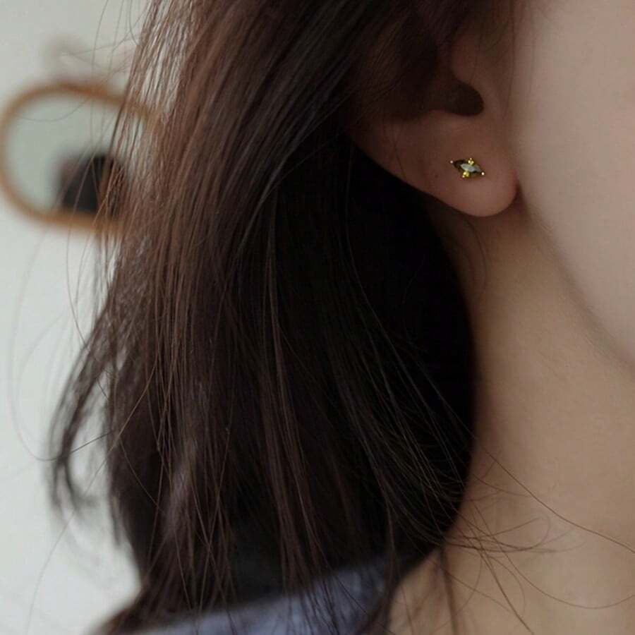 1对，女士复古精致绿色耳环迷你小耳环气质耳环耳环耳环耳环耳环耳环 - 橄欖綠 - 查看 1