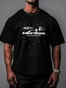 Hellstars Heartless Soar To Soardise Star Y2K Graphic T-Shirt,220g 100% Cotton,Round Neck Short Sleeve,Black Streetwear Essential For Summer Going Out,Unisex Style - 黑色 - 查看 1