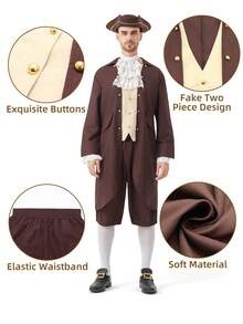 5pcs/Set Adult Colony Set Cosplay Colonizer Adult Halloween Carnival Cosplay Costume - Coffee Brown - View 4