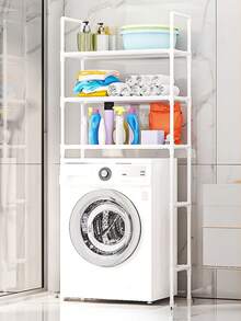 Kệ đựng đồ 3 tầng cho phòng tắm kèm thanh treo khăn và 3 móc treo, màu đen/trắng, chịu lực tốt, thích hợp để sắp xếp đồ đạc trong phòng tắm/phòng vệ sinh. - Nhiều màu - Xem 3