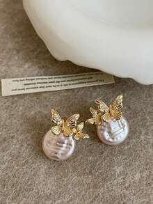 rundraw 2pcs New Heart, Starburst, Round, Butterfly Pearl Zirconia Earrings, Fashionable And Sweet, Suitable For Parties, Galas, Weddings, Daily Wear, And As Gifts For Friends And Loved Ones - Multicolor - View 4