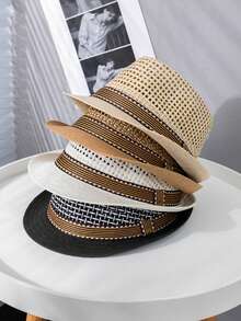 1 buah Topi Jerami Bohemian Warna Polos, Topi Anyaman Dekoratif Pelindung UV, Aksesori Fashion Serbaguna untuk Pria dan Wanita, Sepanjang Musim - topi jerami - View 3