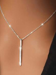 1 chiếc dây chuyền thời trang nữ, mặt dây chuyền hình vuông dài bằng bạc S925 đính đá Cubic Zirconia tổng hợp, kiểu dáng tối giản, thanh lịch, thích hợp đeo hàng ngày, đi nghỉ mát, làm quà tặng Ngày Valentine, sinh nhật, Ngày của Mẹ. - Bạch kim - Xem 1