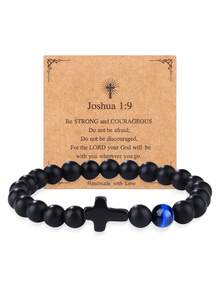 新款哑光串珠手链,配虎眼石和小十字架吊坠,黑曜石手链 - 手鍊 - 查看 20