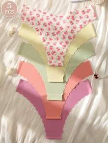 5pcs Women Briefs Seamless Comfortable Soft Fabric Sexy Triangle Panties - Multicolor - View 4