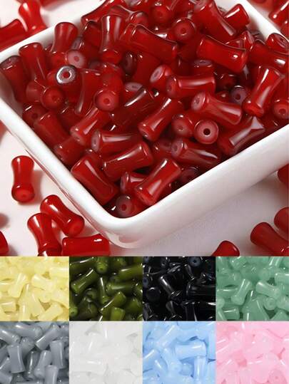 60pcs 6*12mm Solid Color Glass Bamboo Shape Beads For Handmade Bracelet, Diy Jewelry Making, Necklace, Earring, Key Chain