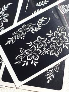 Reusable Self-Adhesive Hand Tattoo Stickers - Floral Pattern Stickers, Suitable For DIY Body Painting, Ideal For Parties And Events, Also For Crafting, Reusable, Tattoo Template Stickers - Black - View 6