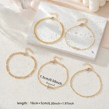 5pcs/Set Elegant Stackable Gold Tone Bracelets, Suitable For Women's Daily Wear (Random Bead Quantity, Fixed Length) - Gold B - View 4