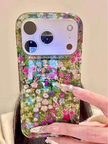 Glittery Grass And Flower Phone Case, Compatible With IPhone 17 Pro Max, 17 Pro, 17 Air, 17, 15, 16 Pro Max, 14 Pro, 13, 12, 11, Soft Back Cover, Suitable As A Gift For Girls - Glitter Grass Flowers - View 2