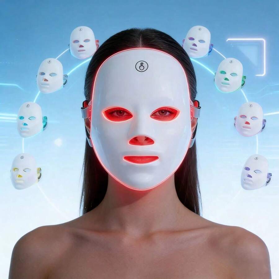 7-Color LED Light Mask - Rechargeable, USB-Powered With 400mAh Lithium Battery, Fragrance-Free, White - Ideal For Skin Care & Beauty Regimens, Light For Face