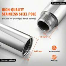 85-106in Silver Professional Dancing Pole, Spinning Static Dancing Pole Kit, Portable Removable Pole, 45mm Heavy-Duty Stainless Steel Pole, Height Adjustable Fitness Pole, Exercise Home Club Gym, Silver - 銀色 - 查看 3