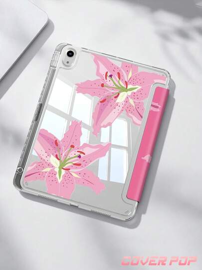 Pink Hibiscus Case Compatible With IPad Air 11-Inch M3 2025 / M2 2024, Air 5th Generation 2022 , (A16) 11 Inch 11th Generation 2025,Compatible With Samsung Galaxy Tab,Kindle Paperwhite 12th Gen 2024, Clear Back ,Fashion Pattern Protective Case,Autlueomatic Sleep And Wake-Up Function, Airbag Protection, Suitable For Gifts And Office Use