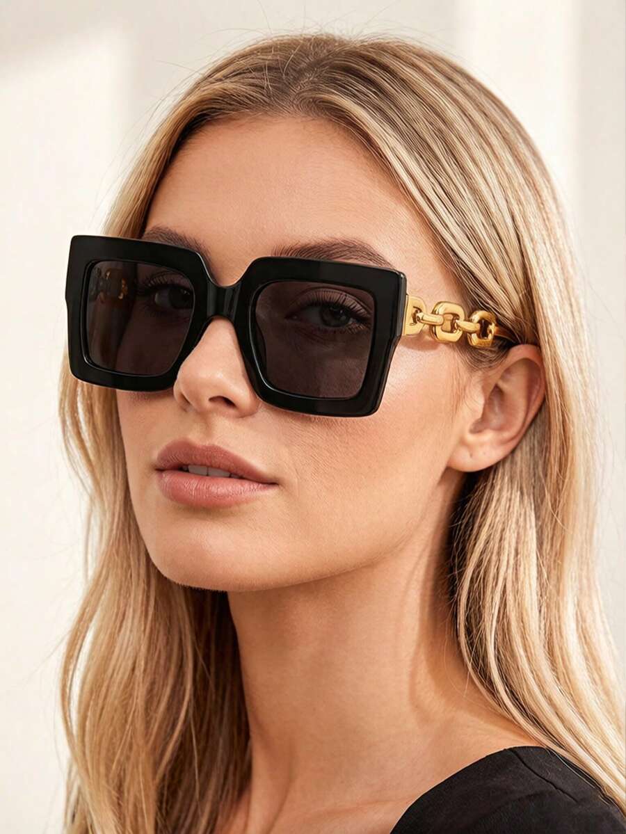 Square Large Frame Cute Daily Fashion Eyeglasses, Unisex Y2K Retro Glasses, Black Glasses Suitable For Summer Sun Protection, Beach Vacation, Outdoor Sports, Parties, Driving, Fishing, Cycling, Shopping And Photography Accessories - Multicolor - View 1