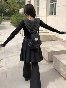 Spring/Autumn New Style College Style Color Block Striped Patchwork Button Hooded Long Sleeve Women's T-Shirt - Black - View 9