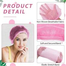 50 piezas Gorros desechables no tejidos estériles, adecuados para extensiones de pestañas, maquillaje, redecilla para el cabello, salón de spa, baño y gorros a prueba de polvo para belleza - Rosa - Ver 6