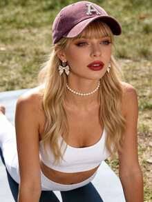 1Pc A-Z 26 Letter Outdoors Fashionable Washed Baseball Cap, Adjustable Outdoor Sun Protection Casual Hat,Summer,Beach - Burgundy - View 5
