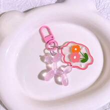 1pc Beaded Bubble Puppy Keychain Car Ornament Hanging Chain Bag Pendant - Hot Pink - View 3