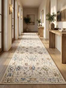 1pc Vintage Moroccan- Floral Striped Area Rug/Carpet/Doormat/Runner, Light Color, Suitable For Bathroom, Kitchen, Entryway, Hallway, Bedside, Living Room, Bedroom, Machine Washable, Home Decor - Multicolor - View 1